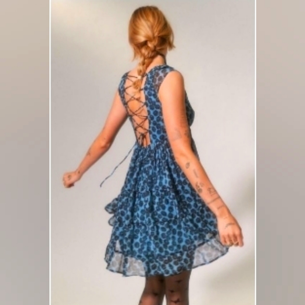 URBAN OUTFITTERS UO Justine printed lace up mini dress